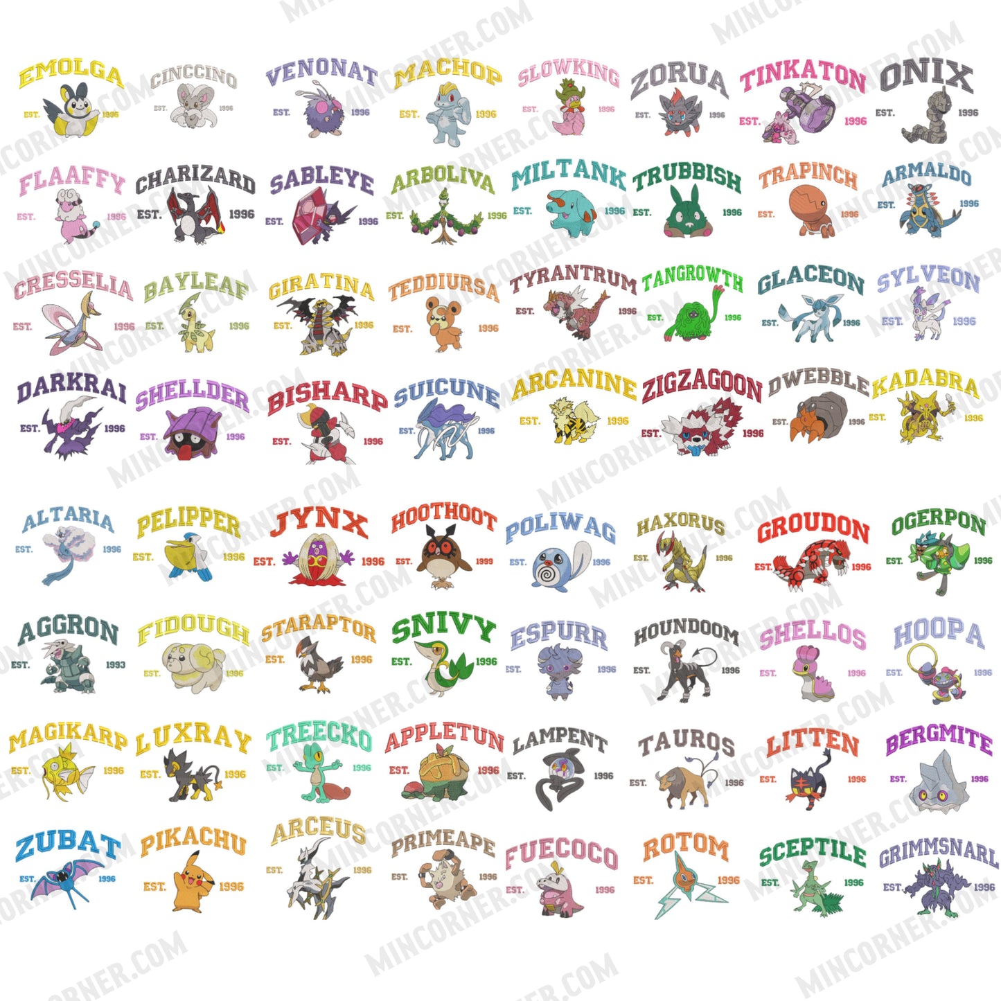 Embroidery Pokemon Characters T-Shirt, Gift For Fans Pokemon