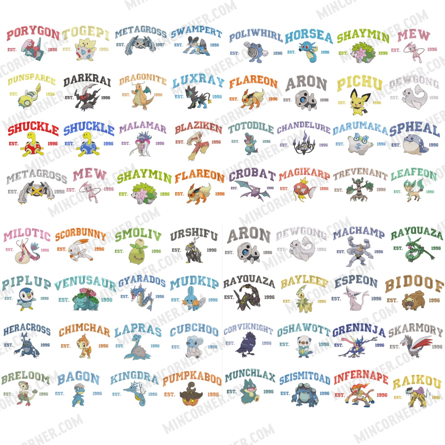 Embroidery Pokemon Characters T-Shirt, Gift For Fans Pokemon