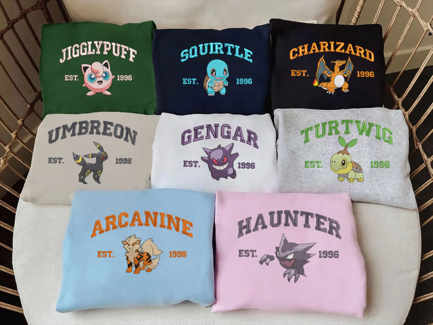 Embroidery Pokemon Characters Shirt , Gift For Fans Pokemon