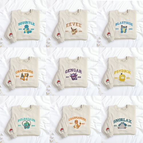 Pokemon Characters Embroidered Sweatshirt and Hoodie , Gift For Fans Pokemon