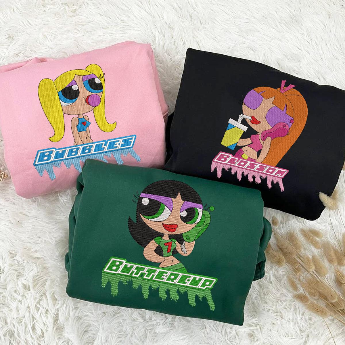 Powerpuff Girls Character Embroidered Sweatshirt